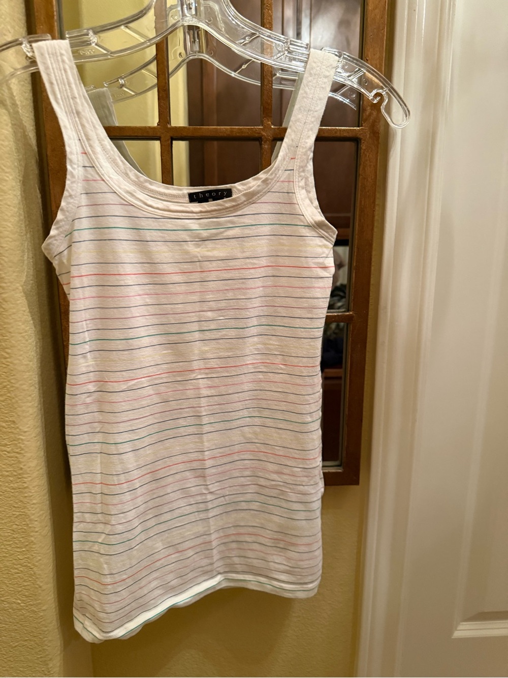 Theory Sleeveless White Tank Top with Pastel Stripes NWOT
